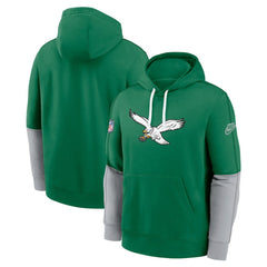 Philadelphia Eagles Throwback Logo Club Tri-Blend Pullover Hoodie Kelly Green