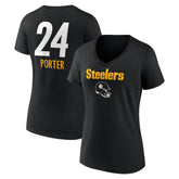 Joey Porter Jr. Pittsburgh Steelers Women's Team Wordmark Player Name & Number V-Neck T-Shirt Black