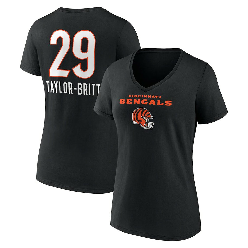 Cam Taylor-Britt Cincinnati Bengals Women's Team Wordmark Player Name & Number V-Neck T-Shirt Black