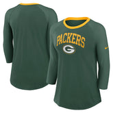 Green Bay Packers Women's 3/4 Sleeve Raglan Fashion Top Green