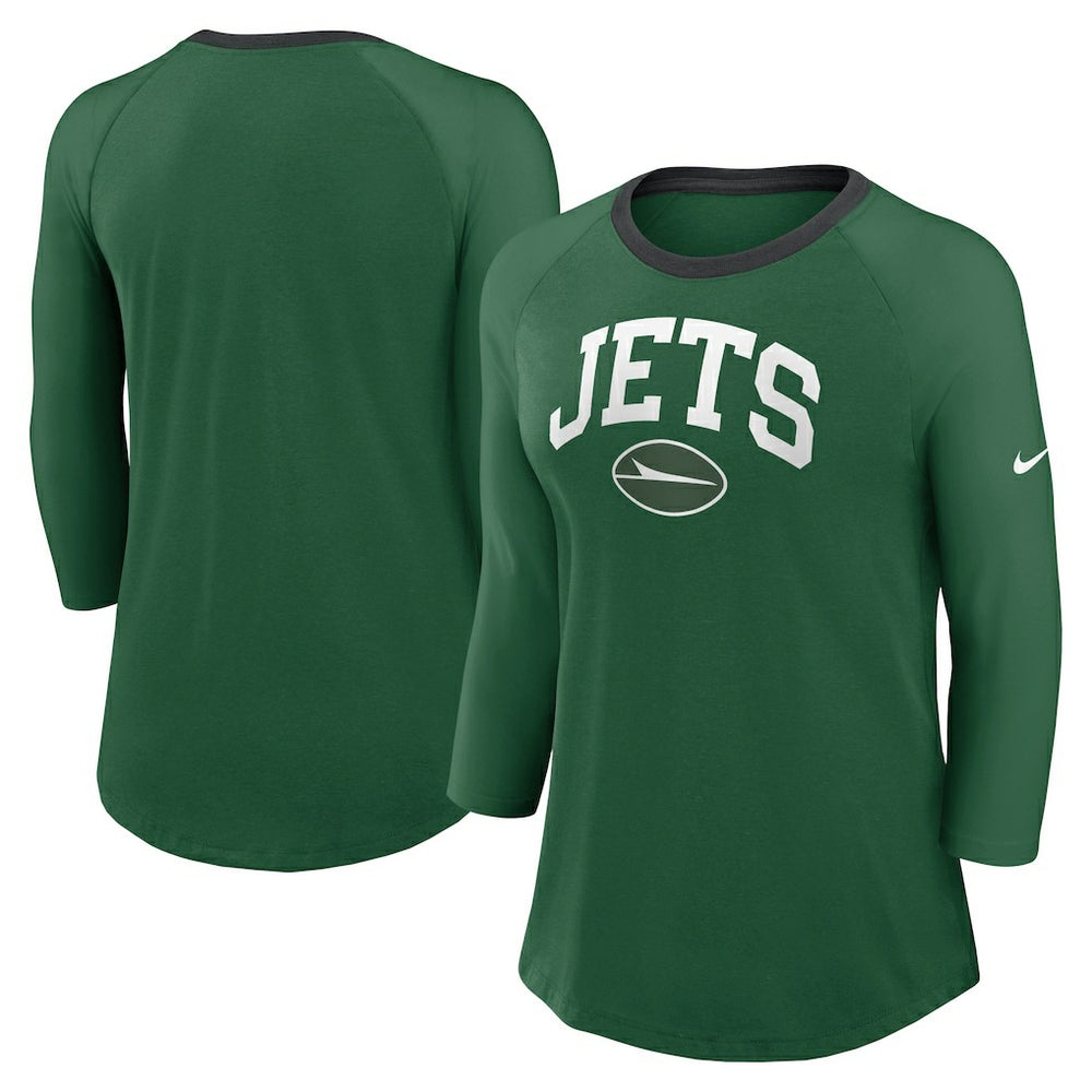 New York Jets Women's 3/4 Sleeve Raglan Fashion Top Green