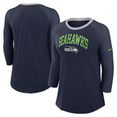 Seattle Seahawks Women's 3/4 Sleeve Raglan Fashion Top Navy