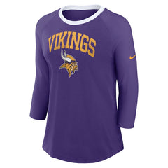 Minnesota Vikings Women's 3/4 Sleeve Raglan Fashion Top Purple