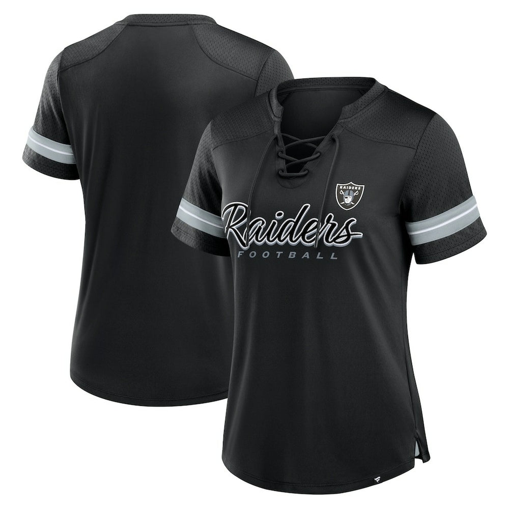Las Vegas Raiders Women's Play Script Lace-Up T-Shirt Black