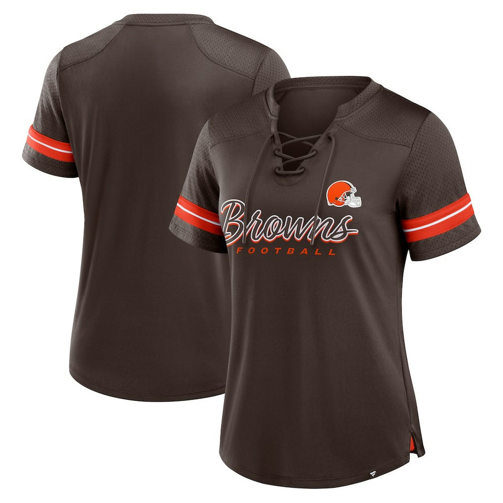 Cleveland Browns Women's Play Script Lace-Up T-Shirt Brown