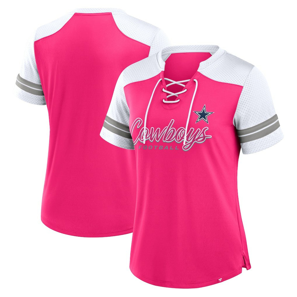 Dallas Cowboys Women's Play Script Lace-Up T-Shirt Pink
