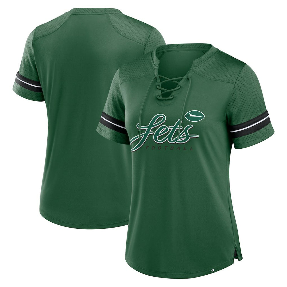 New York Jets Women's Play Script Lace-Up T-Shirt Green