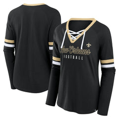 New Orleans Saints Women's Won and Done Lace-Up Long Sleeve Fashion Top Black