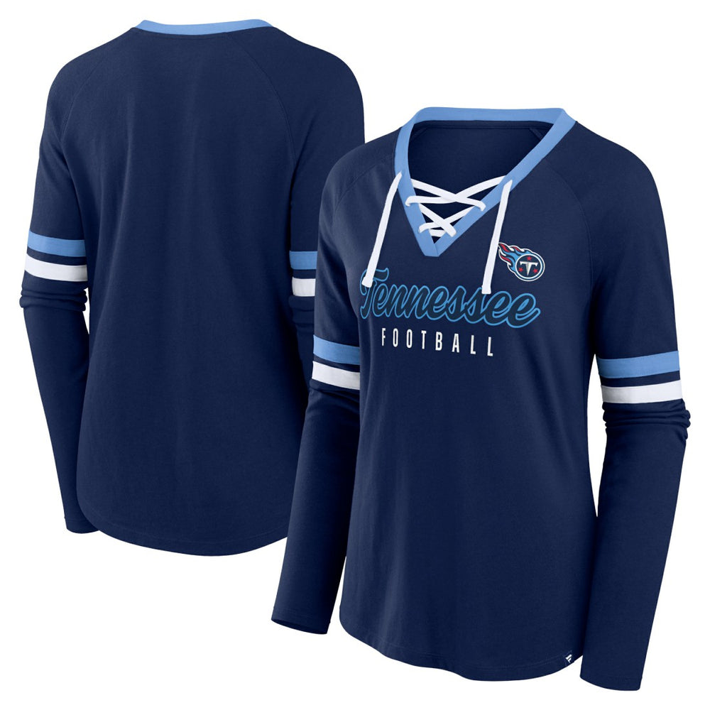 Tennessee Titans Women's Won and Done Lace-Up Long Sleeve Fashion Top Navy
