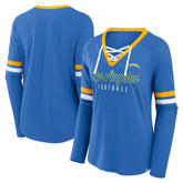 Los Angeles Chargers Women's Won and Done Lace-Up Long Sleeve Fashion Top Powder Blue