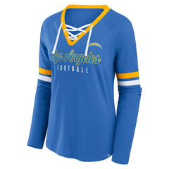 Los Angeles Chargers Women's Won and Done Lace-Up Long Sleeve Fashion Top Powder Blue