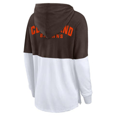 Cleveland Browns Women's Backup Option Long Sleeve Hoodie T-Shirt Brown/White