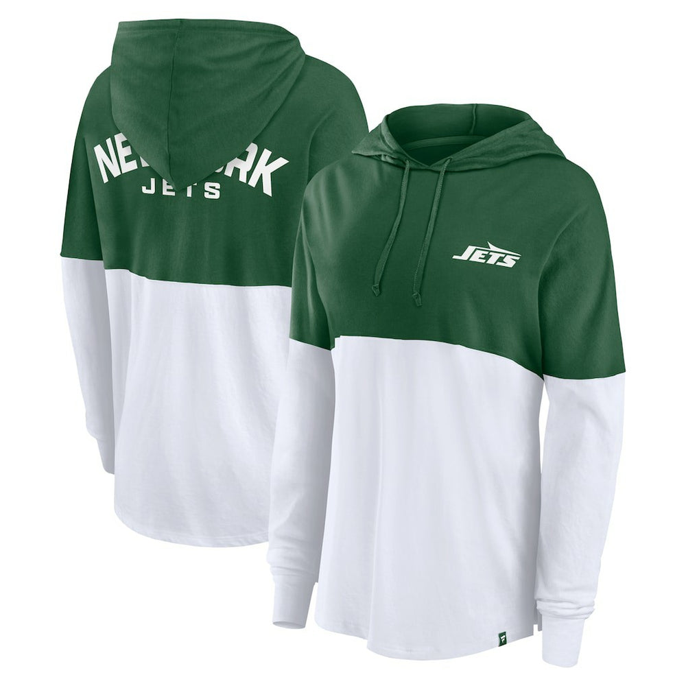 New York Jets Women's Backup Option Long Sleeve Hoodie T-Shirt Green/White