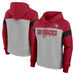 San Francisco 49ers Women's Bold Play Call Pullover Hoodie Heather Gray/Scarlet