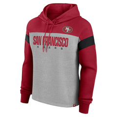 San Francisco 49ers Women's Bold Play Call Pullover Hoodie Heather Gray/Scarlet