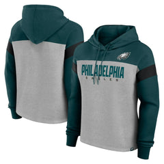 Philadelphia Eagles Women's Bold Play Call Pullover Hoodie Heather Gray/Midnight Green