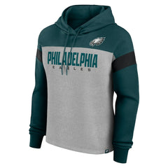 Philadelphia Eagles Women's Bold Play Call Pullover Hoodie Heather Gray/Midnight Green