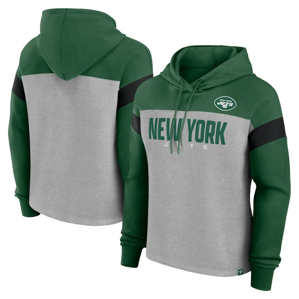 New York Jets Women's Bold Play Call Pullover Hoodie Heather Gray/Green