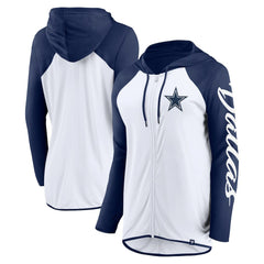 Dallas Cowboys Women's Script Full-Zip Hoodie White/Navy