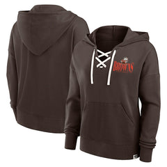 Cleveland Browns Women's Blitz Left Lace-Up Pullover Hoodie Brown