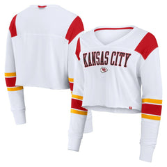 Kansas City Chiefs Women's Stretch Cropped Fashion Long Sleeve T-Shirt White