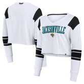 Jacksonville Jaguars Women's Stretch Cropped Fashion Long Sleeve T-Shirt White