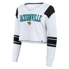 Jacksonville Jaguars Women's Stretch Cropped Fashion Long Sleeve T-Shirt White
