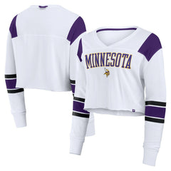 Minnesota Vikings Women's Stretch Cropped Fashion Long Sleeve T-Shirt White