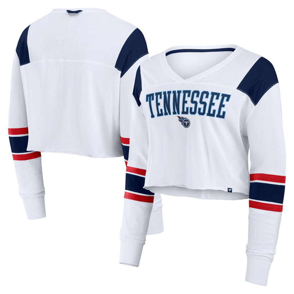 Tennessee Titans Women's Stretch Cropped Fashion Long Sleeve T-Shirt White