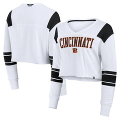 Cincinnati Bengals Women's Stretch Cropped Fashion Long Sleeve T-Shirt White
