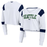 Seattle Seahawks Women's Stretch Cropped Fashion Long Sleeve T-Shirt White