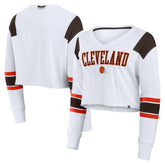Cleveland Browns Women's Stretch Cropped Fashion Long Sleeve T-Shirt White