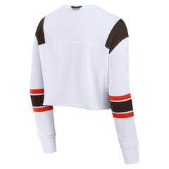 Cleveland Browns Women's Stretch Cropped Fashion Long Sleeve T-Shirt White