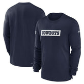 Dallas Cowboys 2024/25 Sideline Player Tri-Blend Performance Long Sleeve T-Shirt Navy