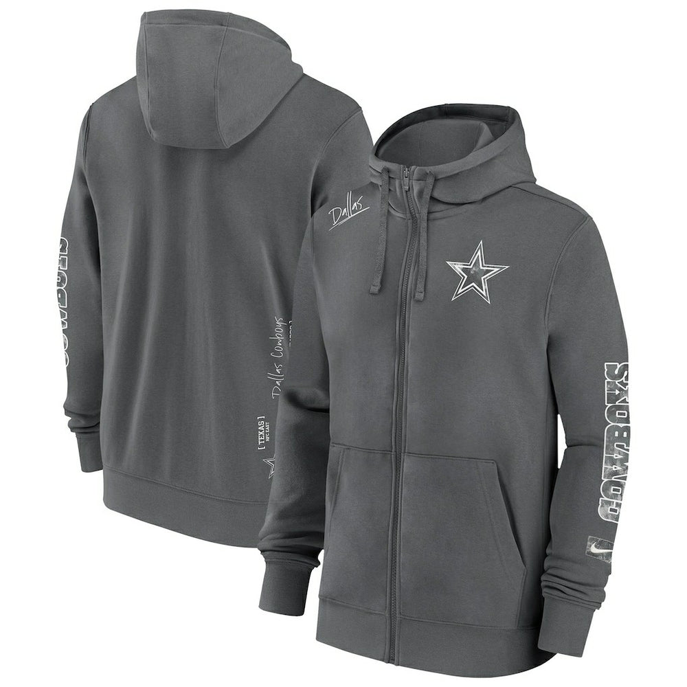 Dallas Cowboys Primetime Club Full-Zip Hoodie Charcoal