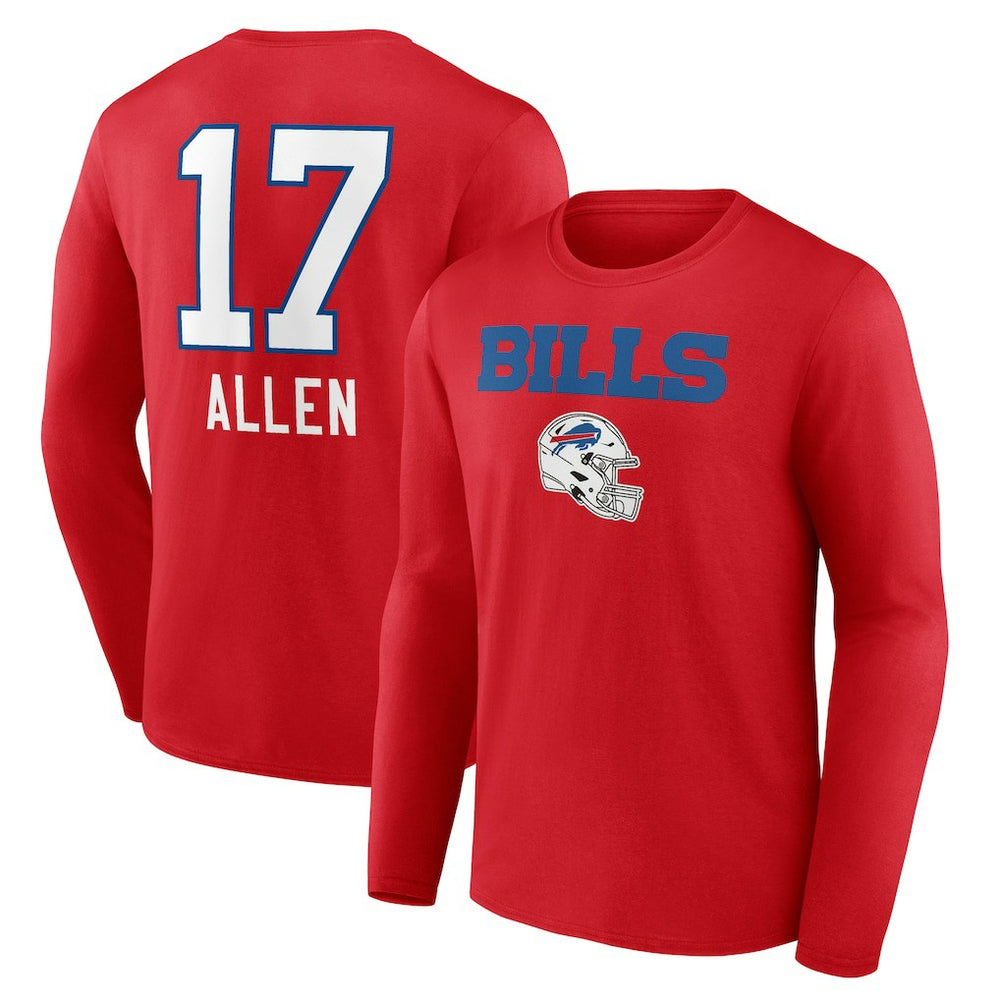 Josh Allen Buffalo Bills Team Wordmark Player Name & Number Long Sleeve T-Shirt Red