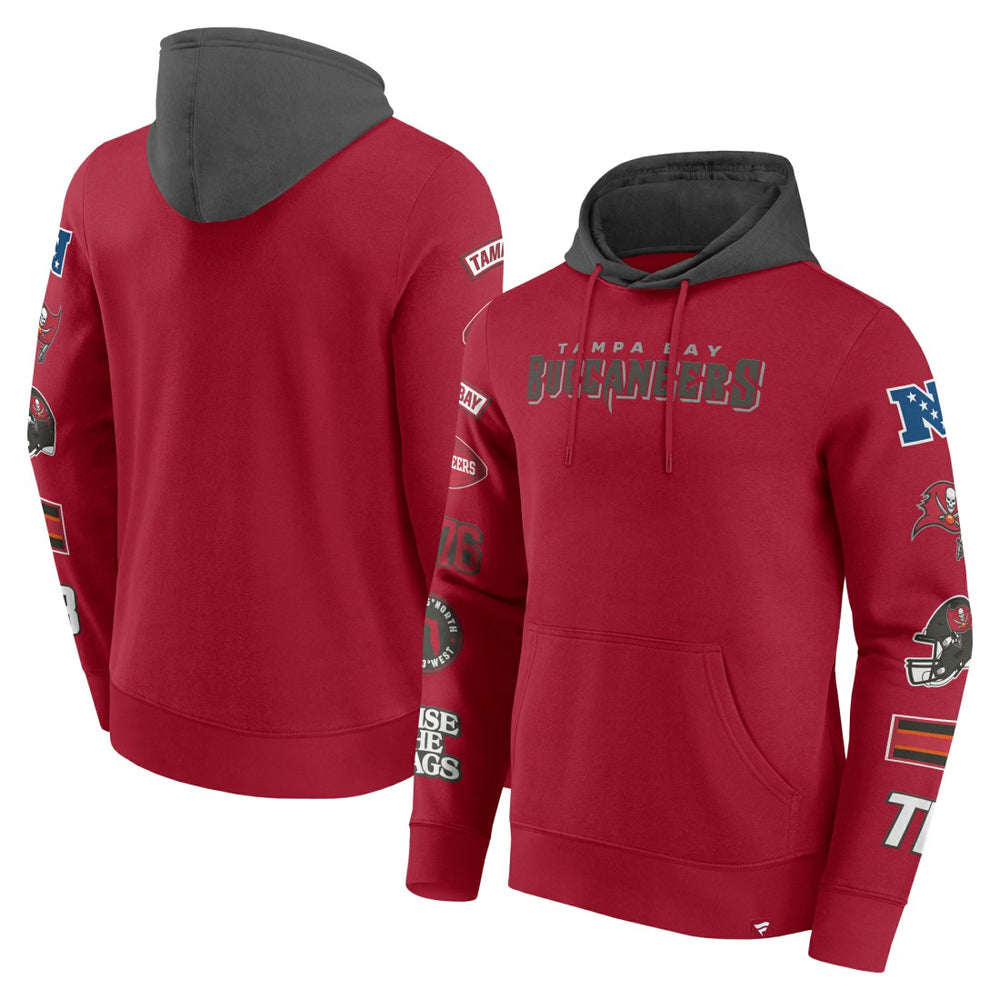 Tampa Bay Buccaneers Patched Out Pullover Hoodie Red/Pewter