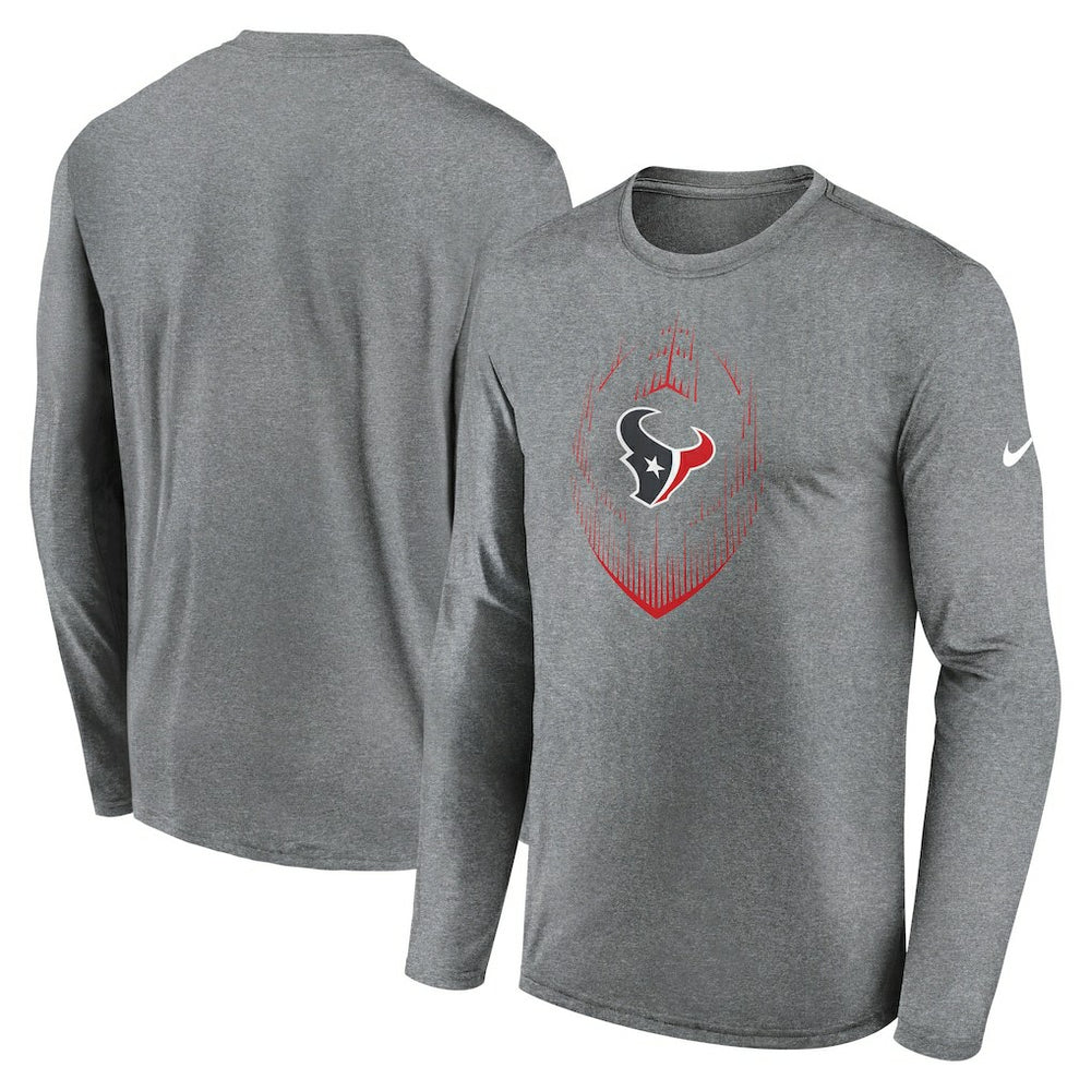 Houston Texans Icon Legend Performance Long Sleeve T-Shirt Heather Gray