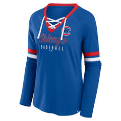Chicago Cubs Fanatics Women's Won & Done Raglan Lace-Up Long Sleeve T-Shirt - Royal T-shirts