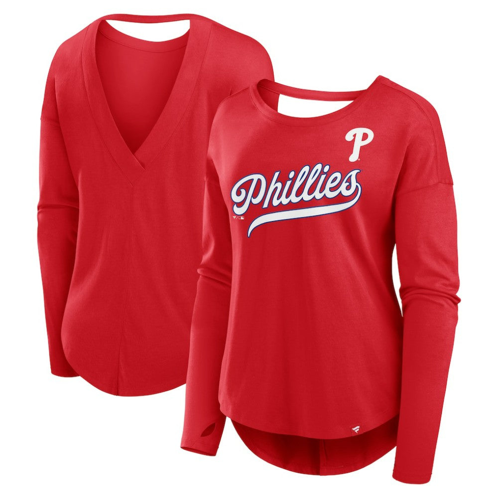 Philadelphia Phillies Fanatics Women's Core Boat Neck Long Sleeve T-Shirt - Red T-shirts