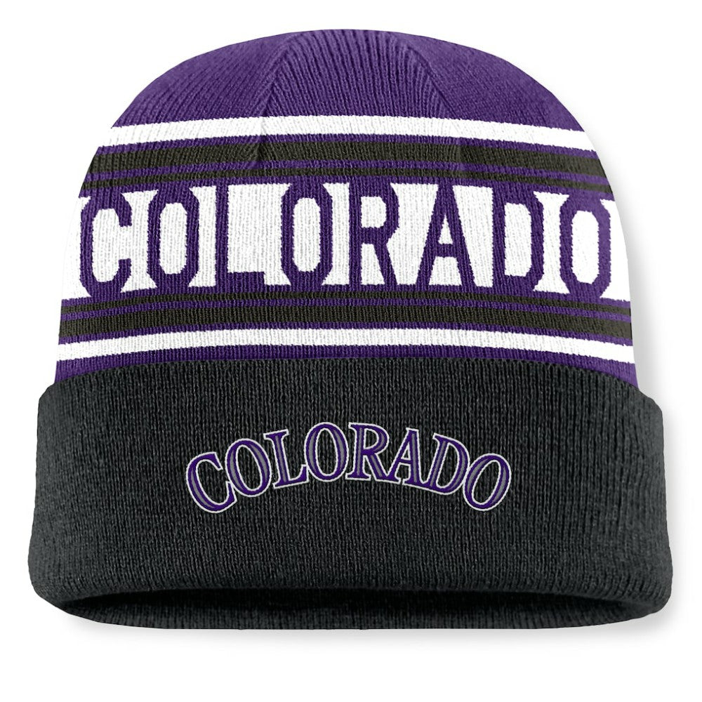 Colorado Rockies Fanatics Fundamental Team Stripe Cuffed Knit Hat - Black Hats