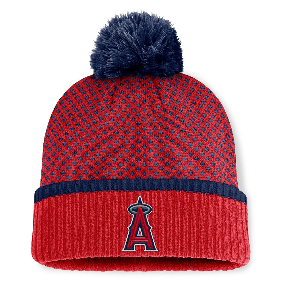 Los Angeles Angels Fanatics Women's Fundamental Jacquard Cuffed Knit Hat with Pom - Red Hats