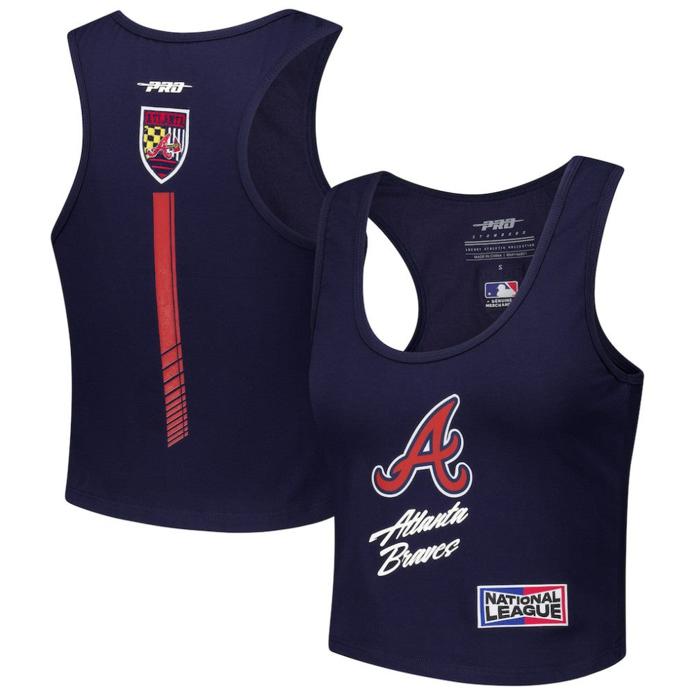 Atlanta Braves Pro Standard Women's Fast Lane Fitted Tri-Blend Cropped Tank Top - Navy Tanks
