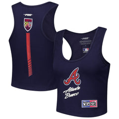 Atlanta Braves Pro Standard Women's Fast Lane Fitted Tri-Blend Cropped Tank Top - Navy Tanks