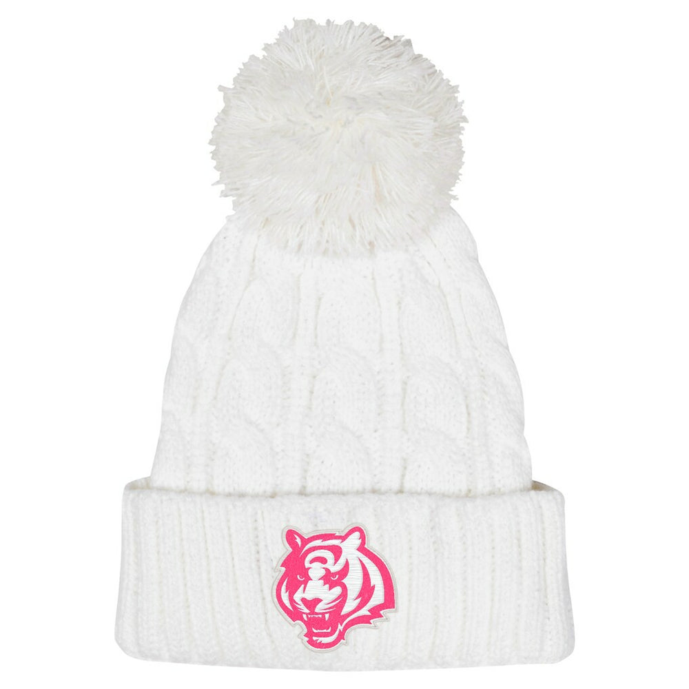 Cincinnati Bengals Girls Youth Cable Cuffed Knit Hat with Pom White