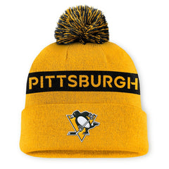 NHL Pittsburgh Penguins Fanatics Women's Authentic Pro Rink Cuffed Knit Hat with Pom - Gold/Black
