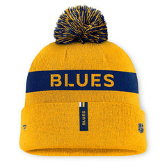 NHL St. Louis Blues Fanatics Women's Authentic Pro Rink Cuffed Knit Hat with Pom - Gold/Navy