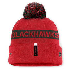 NHL Chicago Blackhawks Fanatics Women's Authentic Pro Rink Cuffed Knit Hat with Pom - Red/Black