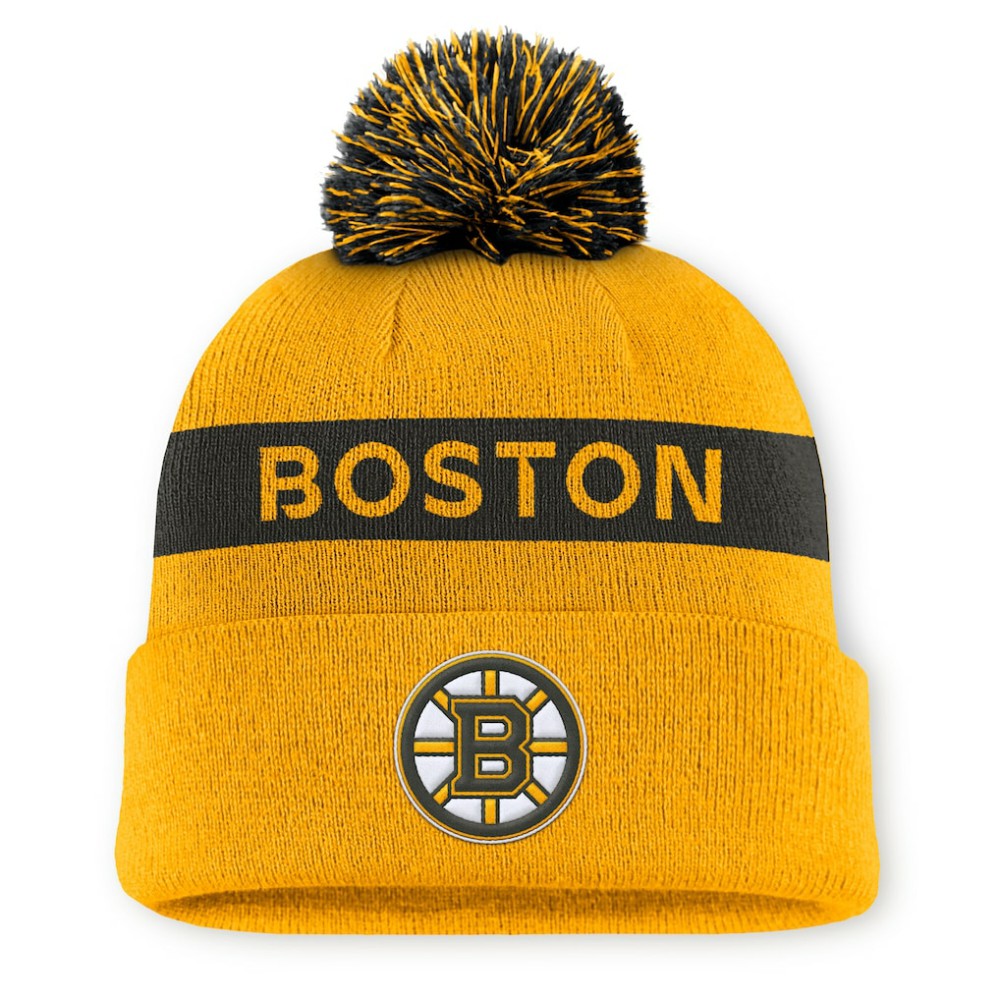 NHL Boston Bruins Fanatics Women's Authentic Pro Rink Cuffed Knit Hat with Pom - Gold/Black