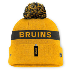 NHL Boston Bruins Fanatics Women's Authentic Pro Rink Cuffed Knit Hat with Pom - Gold/Black